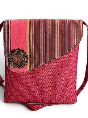 Pink Woven Jute Bag | Handcrafted African Crossbody | Beaded Flap